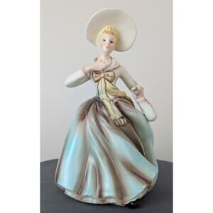 1962 Inarco Woman Lady Planter Figurine Aqua Dress Yellow Ceramic 60s Vintage